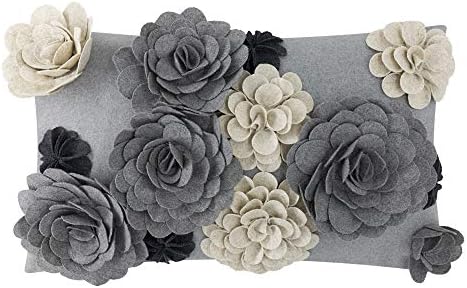 KINGROSE Vintage 3D Flower Lumbar Throw Pillow Cover, 12X20 Inch, Grey by KINGROSE