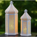 VELA LANTERNS Large Temple Tower Moroccan Lantern Lamp Decorative Candle Holders for Ramadan Decorations, Hanging, Outdoor Patio or Porch, Indoor Home Decor, Weddings, White, Set of 2 by VelaCandleLanterns