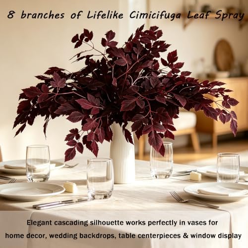 8pcs 24in Artificial Cimicifuga Plum Leaves Stem Fall Autumn Harvest Decor - Image 2