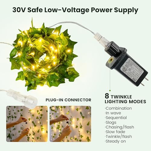 HEYFUNi Vines with Lights 23FT, Fake Ivy String Lights Plug in - Image 2