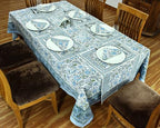 48x102 Inches Rectangle Hand Block Printed Cotton Tablecloth, White Blue Floral Table Cloths Washable, Indian Table Linen for Halloween Christmas Dinning Home Decor Outdoor Thanksgiving Gift - Image 2