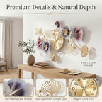 36" 3D Ginkgo Leaf Metal Wall Clock for Home Wall Decor - Image 2