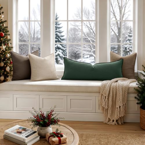 MIULEE Decorative Linen Lumbar Pillow Cover 14x36 Inch Dark Green - Image 5