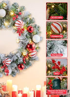 Pre-Lit Artificial Christmas Wreath 24Inch, Christmas Door Decorations Wreath with 50LED Warm Lights, Christmas Balls, Pine Needles, and Red Berries for Front Door Wall Windows X-mas Ornament - Image 3