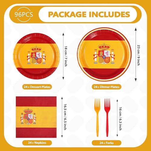 96 Pcs Spain Flag Themed Party Decorations, Serves 24 - Image 5