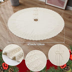 NIBESSER Ivory Knit Christmas Tree Skirt 48" for Christmas Decorations - Yarn Thick Rustic Cable Knit White Tree Skirt Mat for Home Party Holiday Ornaments - Image 2