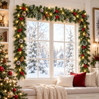 9FT Christmas Garland with Lights, Pre-Lit Lighted Christmas Decorations for Mantle Fireplace Table Stairs,Winter Indoor Outdoor Xmas Home Decor,Realistic Cedar Pine Garlands with Pinecone Berries - Image 4