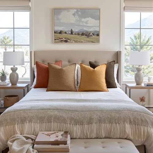MIULEE Orange Boho Linen Decorative Pillow Covers 18x18 Inch Pack of 4 - Image 5