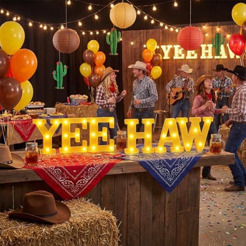 Honoson 6 Pcs Western Party Decorations Yee Haw LED Light up Sign - Image 4