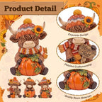 Simgoing 3 Pcs Happy Fall Highland Cow Figurines Pumpkin and Sunflower Cow - Image 4