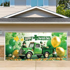 13x6 ft St. Patrick’s Day Truck Garage Door Banner - Green Truck with Shamrocks & “Happy St. Patrick‘s Day” Backdrop, Hanging Holiday Decor for March 17th Irish Party Outdoor Wall Sign by THISFIND