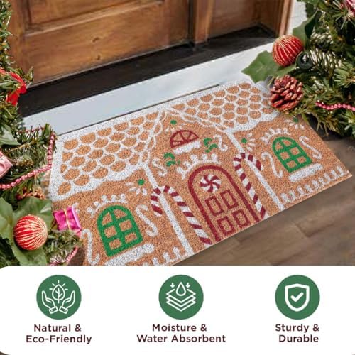 Folkulture Christmas Door Mat Outdoor, Eco Friendly Christmas Door Mats for Front Door, 28 X 16 Inch Welcome Matt or Doormat for Home Entrance, Durable & Anti Slip Coir Door Mats (Gingerbread House) - Image 6