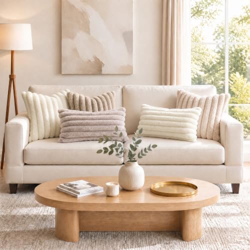 decorUhome Fall Faux Fur Throw Pillow Covers 26x26 Set of 2 Cream White - Image 5