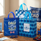 Wesnoy 48 Pcs Father's Day Tote Gift Bags Bulk with Handles Plaid Non Woven Dad Candy Bags Reusable for Gift Wrapping Happy Men Father's Day Goody Shopping Party Favor, 11.4 x 10.6 x 4.7 Inch - Image 4
