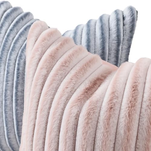 decorUhome Fall Faux Fur Throw Pillow Covers 26x26 Set of 2 Pink White - Image 2