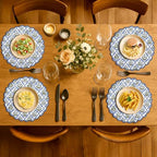 Ridhi Floral Block Print Round Placemats 15" in, Set of 8, Light Steel Blue - Image 3