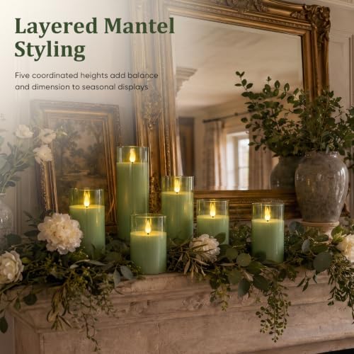 Homemory Sage Green Flameless Candles, Acrylic LED Pillar Candles with Remote Timer, Set of 9 - Image 2