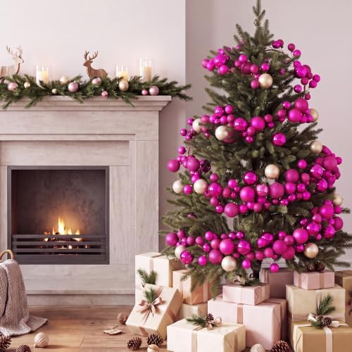 2 Pcs 6 ft Christmas Ball Ornament Garland, Hot Pink - Image 7