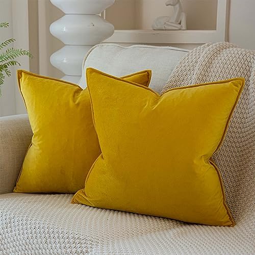 JUSPURBET 28x28 Velvet Decorative Throw Pillow Covers Set of 2,Lemon by JUSPURBETHOME