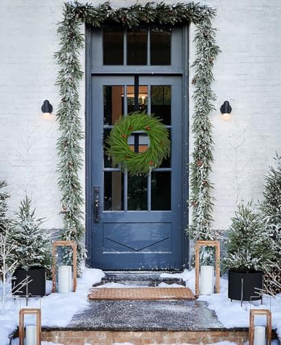 Hollyone 16" Real Touch Norfolk Pine Wreath for Front Door Small Artificial Winter Pine Plant with Red Berry Pinecone Greenery Christmas Wreath Window Walls Xmas Decor Indoor Outdoor Home Decoration - Image 5