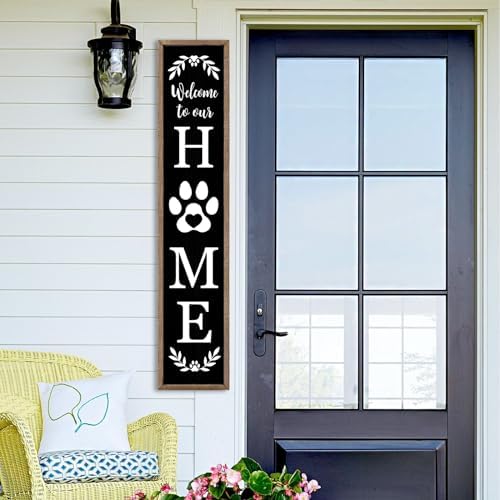 Surfapans Welcome To Our Home Sign for Front Porch Standing Wood Black - Image 6