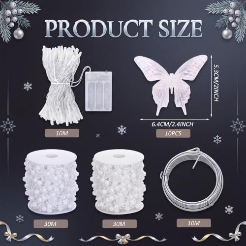 Retisee Crystal Christmas Tree Decor Acrylic Garland, White, Butterfly - Image 3