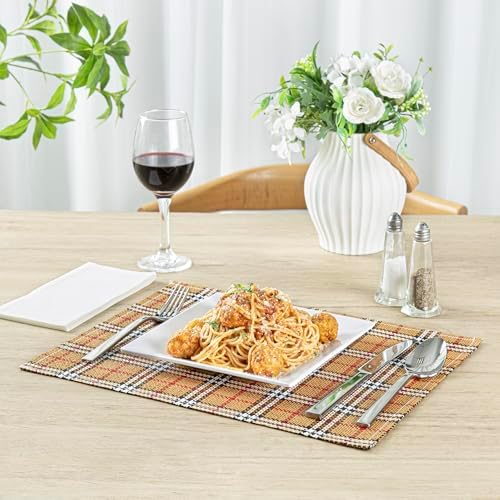 Restaurantware 16 x 12 Inch Dining Table Placemats Set Of 6 Rectangle Kitchen Table Mats - Vintage Style Easy To Clean Plastic Scotch Plaid Placemats Wipeable Durable - Image 4
