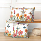 4 Pcs/Set Floral Pillow Covers Pink Flowers Green Leaves Colorful Butterflies Nature Plants Rustic Farmhouse Decor Throw Pillow Covers for Outdoor Home Couch Sofa Bedroom, 26"x26" - Image 5