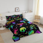 Ombre Mushroom Bedding Sets Full Trippy Mushroom Comforter For Kids Girls Boys Women Cartoon Tie Dye Down Comforter Colorful Cute Mushroom Quilt Set Gradient Heart Pattern Quilted Comforter, Black - Image 2