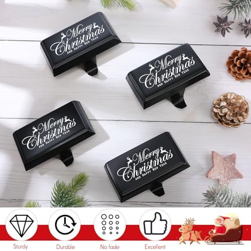 Yaocom 4 Pcs Christmas Stocking Holders Metal Fireplace Hooks,Black - Image 3