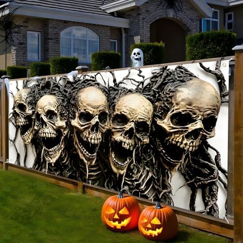 7 * 16FT Spooky Halloween Garage Door Cover Decorations Halloween Scary Skeleton Garage Door Banner for Outdoor Indoor Halloween Decorations Party Photography Backdrop - Image 5