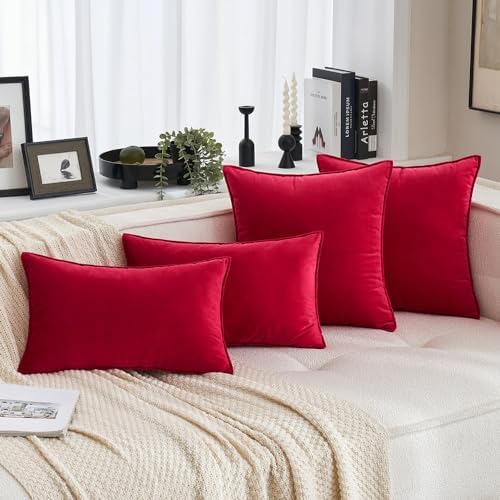 MIULEE Decorative Red Velvet Euro Sham Throw Pillow Covers 24x24 Inch - Image 5