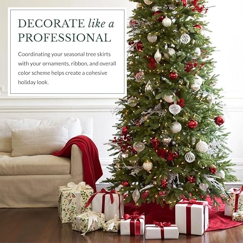 Balsam Hill Lancaster Quilted Christmas Tree Skirt - Reversible Tree Skirt with Metallic Gold Threading, Cardinal Red, 72" - Image 7