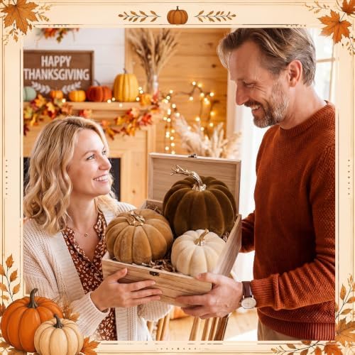 Bucherry 3 Pcs Velvet Pumpkin Decor Set 3D Foam Pumpkin,Brown - Image 6
