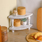 Kigley 2 Tiered Corner Riser for Kitchen Counter Wood Beaded Corner Shelf White Wash Countertop Bathroom Counter Organizer Rustic Decorative Pedestal Stand with Removable Feet for Kitchen Coffee Bar - Image 5