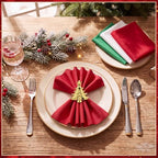 LemonRoad 36 Pcs Cloth Napkins and Napkin Ring Holders, Reusable Fabric for Table Decor Banquet Holiday Dinner Party Supply(Red,Bright Green,White,Christmas Tree) - Image 2