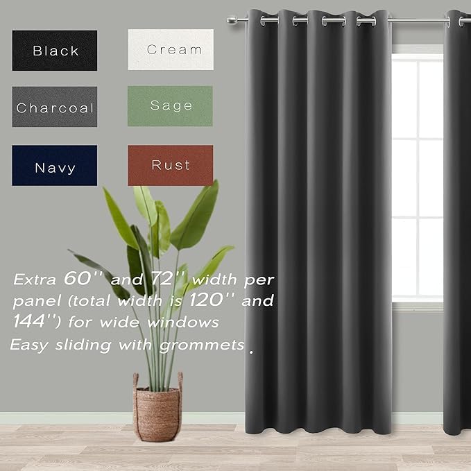 KOUFALL 96 Inch Curtains Long 2 Panel Set,70 Inch Wide Grommet Blackout Drapes for Living Room 96 Inch Length - Image 4