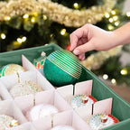 Christmas Ornament Storage Container with Dividers - Box Stores Up to 96 Ornaments, Zippered, Convenient, Adjustable, Large Organizer Bin to Protect Holiday Décor, Fits Most Standard Size, Green - Image 5