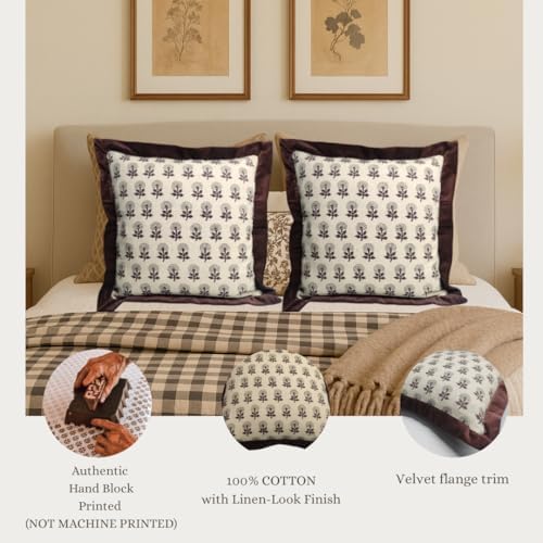 Palm & Loom 100% Cotton Linen Cushion Cover - Decorative Throw Pillow Case with Grey & Wine Print with Flange - Modern Traditional Living Room, Bedroom Pillow Cover (Jama, 20" x 20" (Pack of 1)) - Image 4