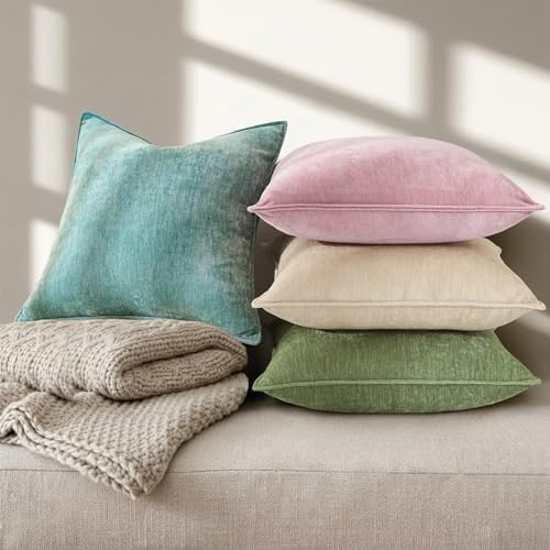 decorUhome Chenille Teal Velvet Throw Pillow Covers 24x24 Set of 2 - Image 5