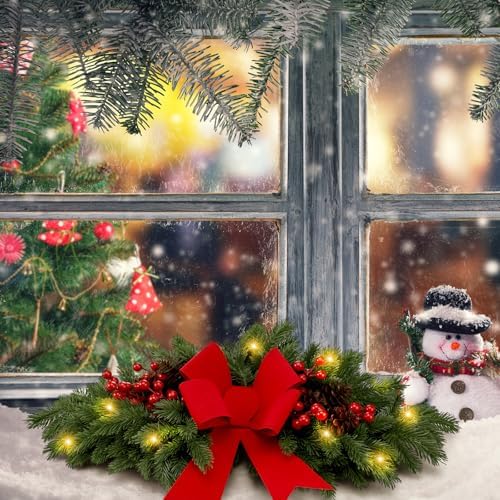 Yalikop 1 Pcs 24.5 Inch Christmas Swags with Light, Red Bow and Berry - Image 5