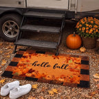 2 Pack Hello Fall Welcome Doormat, Orange Black Checkered Mat Non Slip - Image 6