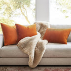 YCOLL Burnt Orange Pillow Covers 26x26 Set of 2 Velvet Striped Pattern - Soft Throw Pillows for Home Decor, Luxury Decorative Pillow Covers for Couch, Bed,Living Room - Image 3