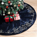 48inch Christmas Tree Skirt Navy Blue Luxury Velvet Plush Fur Skirts Baroque Tree Skirts with Gold Embroidered Pearls and Crystals Xmas Velvet Trees Skirt for Christmas Holiday Party Home Decorations by QOUBAI