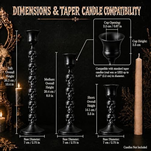 Skull Candle Holder, Gothic Taper Candlestick for Halloween, 6 Pack - Image 4