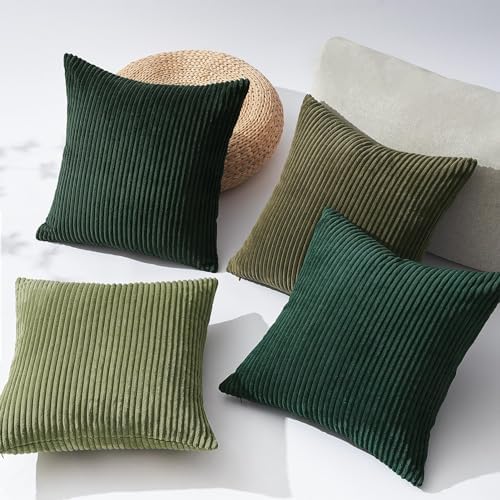 Topfinel Christmas Decorative Throw Pillow Covers Green Series,Winter Fluffy Corduroy Striped Euro Pillows Shams for Couch Bed Bedroom,Western Modern Hunter Green Pillowcase 20x20 Inch Set of 4 - Image 4