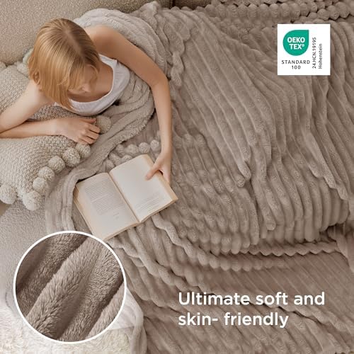 Bedsure Full Size Fleece Blankets for Bed Light Brown 84"x90" - Image 4