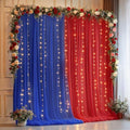 10x10ft Royal Blue Red Tulle Backdrop Curtain with Lights String for Parites, Sheer Backdrop Curtains for Wedding Baby Shower Birthday Party Photo Shoot Decorations by Partisky