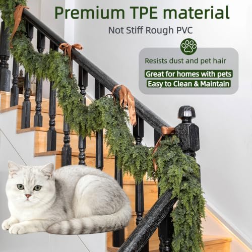 15FT Extra Full Christmas Cedar Garland Artificial Realistic Soft Thick Lush Cedar Pine Garland for Fireplace Mantel Stairs Indoor Outdoor - Image 4