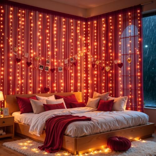 10x10ft Burgundy Tulle Backdrop Curtain with Lights String for Parites, Sheer Backdrop Curtains for Wedding Baby Shower Birthday Party Photo Shoot Decorations - Image 6